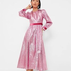 Hyacinth House - Pink Metallic Plisse Eloise Midi Dress (NWT)